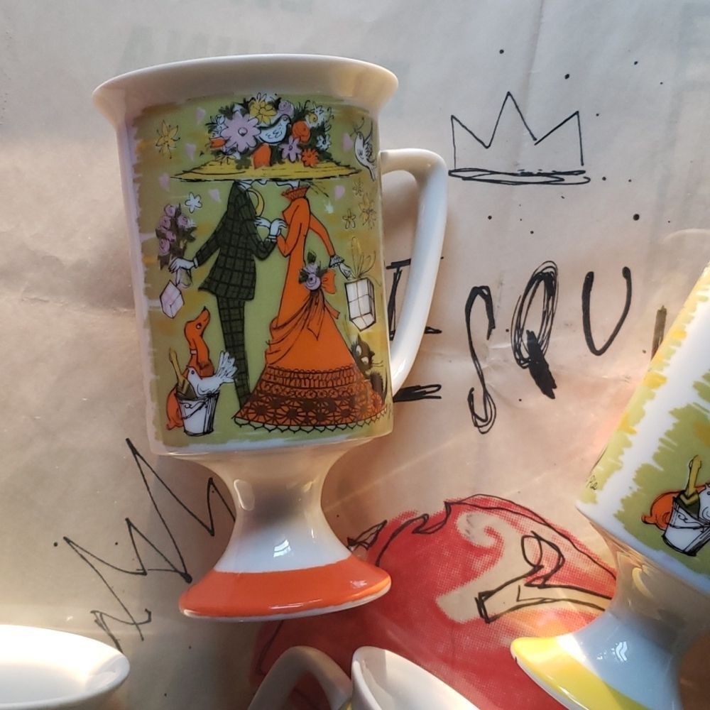 set of 6 art print drinking mugs